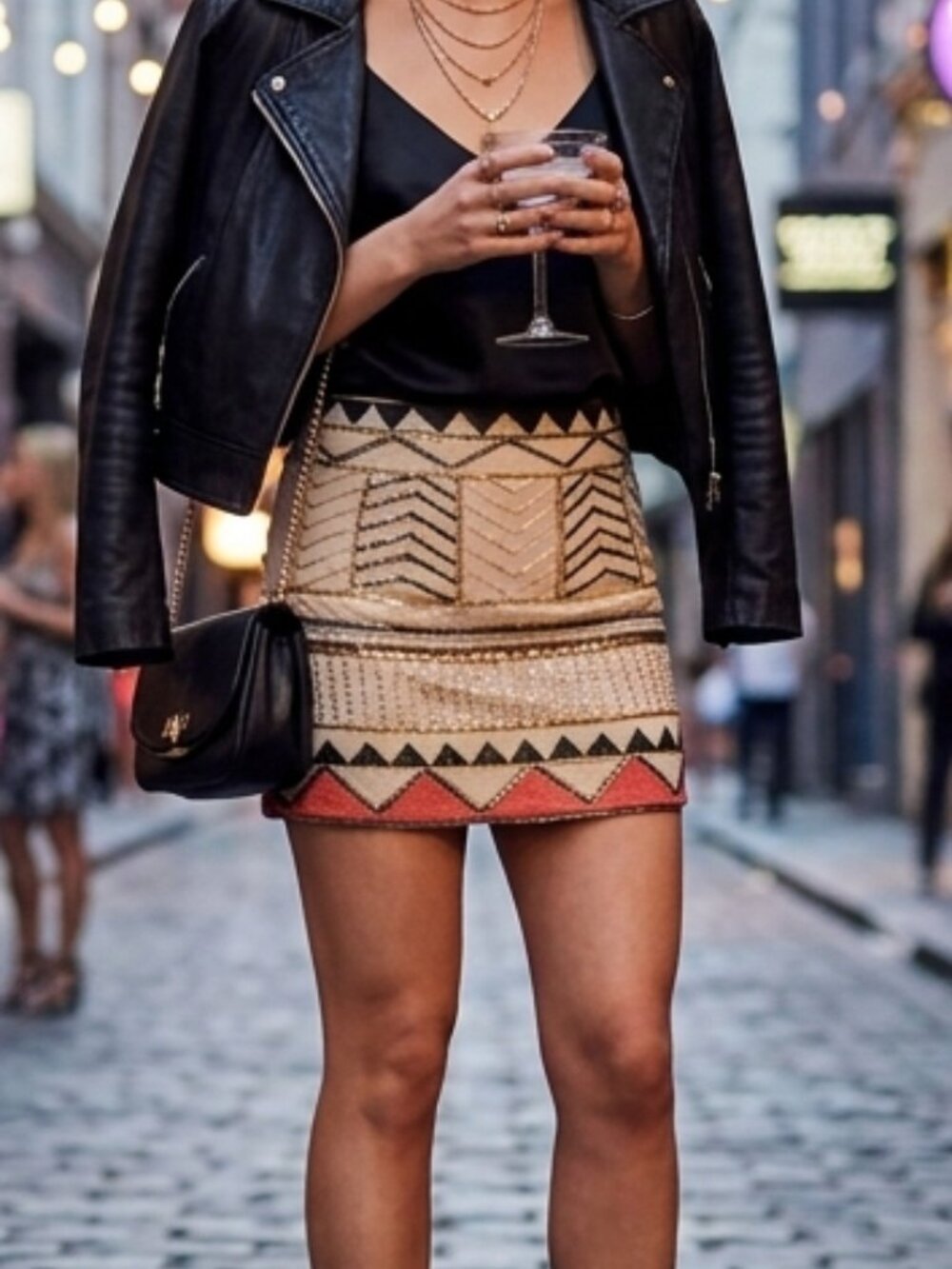 Sanctuary Gold/Silver/Coral/Beige Beaded Mini Skirt Size X-Small